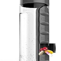NemiCreation9 2 in 1 Weekly Medicine Pill Box Organizer with Water Bottle Protein Shaker Weekly 7 Compartments with Drinking Bottle (1 pcs-Multicolor)-28