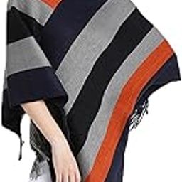 MANRA Women’s Elegant Knitted Poncho Top with Stripe Patterns and Fringed Sides for Winter (SC 09)-image-24