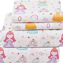 Softan Kids Bed Sheet Set, Girls Full Size Kids Sheets, Microfiber Kids Fitted Sheet and Pillowcase, Breathable and Silky Soft, 4 Piece Castle Princess Printed Kids Full Bed Sheet-image-44