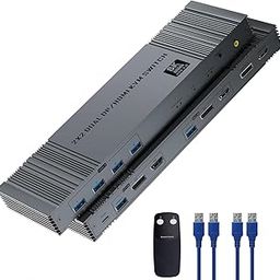 Tobo KVM Switch 2 Monitors 2 Computers, 8K@60Hz HDMI DisplayPort Dual Monitor KVM Switch with 4 USB3.0 Port Share Keyboard Mouse,Support Extended/Copy Mode with 2 USB3.0 Cable and Controller TD-1485H-image-55
