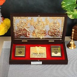 PIEPOT Laxmi Ganesh Saraswati Charan Paduka | Laxmi Ganesh Saraswati Murti | Gold Plated | Charan Paduka Box for Pooja, Weeding Gifts & House Warming | Diwali Gifts-image-15