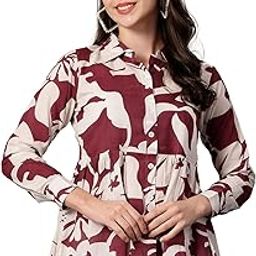 Wine Colored Cotton Printed Women Shirt for Women-image-70