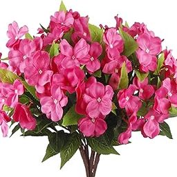 Garden Art Artificial Impatiens Flowers (Pack of 1) for Outdoors Silk Impatiens Flowers Bouquet Rose Red Fake Plants UV Resistant Faux Impatiens for Outdoor Planters GAAFIM-38RR (Rose Red)-image-31