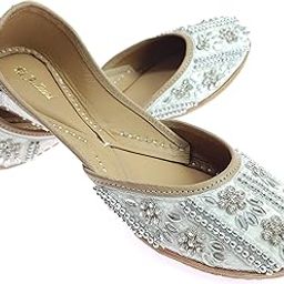 Women's Zarkan Genuine Soft Leather Embroidered Jutis | Bite and Pinch Free Jutti | Punjabi Formal Juttis | Girl's Wedding Flat Ladies Mojari | Formal Ethnic Juti |-image-31