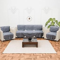 Kuber Industries 5 Seater Anti Slip Sofa Covers for Home | Decorative Sofa Set Cover for Living Room | Protective Sofa Sheet & Sofa Seat Cover from Spill & Shot | Self Boring Design - Grey-image-1