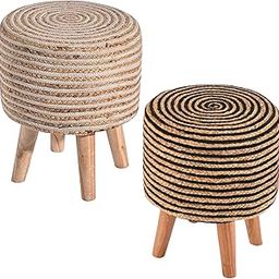 Urbane Home Pack of 2 Aesthetic Jute & Cotton Rope Ottoman for Sitting | Puffies Sitting Stool for Living Room, Vanity Cushion Mudde | White & Black-image-60