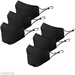 Home Ease.Cotton Linen Reusable Adjustable 3 Layered Unisex Face Masks (Jade Black - Pack of 5)-12