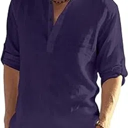 bellstone Men's Cotton Blend Solid Regular Shirt (KURTA800_Purple_M-picture-11
