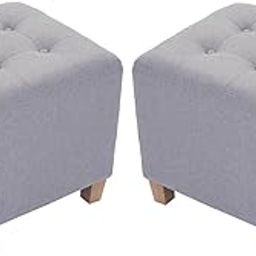 Decoration Crown Tufted Upholstered Ottoman Bench Sitting Stool for Living Room Patio Kitchen Bench Puffy Wooden Mudda Ottoman Stools Footstool Pouf Square Shape Set of 2 (Grey)-picture-1