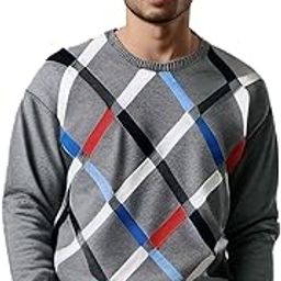 Mens Grey Sweater with Plaid Pattern, Full Sleeves Angora Wool Round Neck Woollen Sweaters Winter Wear Pullovers for Men (in, Alpha, 2XL, Regular, Dark Grey)-image-13