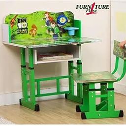 FURNITURE FIRST Engineered Wood Imported Height Adjustable Study Table With Chair For Kids Students Girls Boys With Melamine Graphics And Glossy Lamination. (Age 3-11 Years) Style - Ben 10 Green-16