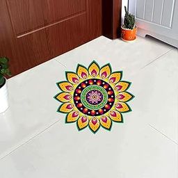 Rangoli Stickers for Door Entrance Self Adhesive Rangoli Design Printed Sticker for Home Pooja Room Office Floor Hall Decor Waterproof Multicolored PVC Vinyl Stickers (38 X 38 Cms)_10-picture-15