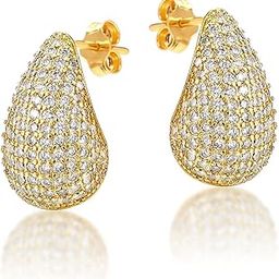 925 Sterling Silver CZ Stud Earrings for Women | BIS Hallmarked 92.5 Sterling Silver Gold Plated & Stunning Shine Zirconia Waterdrop Women's Stud Earrings | Women's Lovely Earring Gifts-image-7