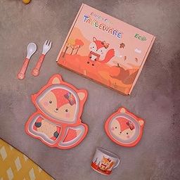 The Bamboo Co ® Kids/Baby Feeding/Dinner Set of 5 |Kids Crockery Set Tableware |Baby Utensils and Dishes Set | Eco-Friendly |Organic & Natural (Foxy Feast)-image-78