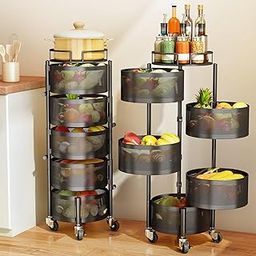 REWOP Kitchen Trolley with Wheels, Kitchen Organizer Items and Storage Solutions for Round Kitchen Organizer and Kitchen Accessories Items, Revolving Vegetable Kitchen Rack (Round, 5 Layer)-image-12