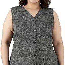 Women's Plus Size Grey Knitted Waistcoat (WAIST_COAT2_ZIGZAG)-picture-1