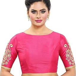 Women's Poly Raw Silk Readymade Saree Blouse with Embroidered Half Sleeves-image-37