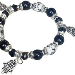 Hamsa Evil Eye Moti Bracelet Black And Silver For Women's-13