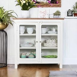 Kraft Bazaar Solid Wood Madrid Glass Door Sideboard | Crockery | Kitchen Cabinet Finish- Decu White-image-24