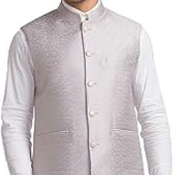 Men's Contemporary Fit Terry Rayon Blend Jacquard Pattern Sleeveless Grey Ceremonial Waistcoat-22