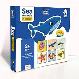 Mini Leaves 4 Piece Wooden Sea Animals Jigsaw Puzzle, Kids Toys for 2-5 Years Boy, Safe & Durable Educational Montessori Toy, Puzzles for Kids and Toys for 2+ Year Old Boy-12