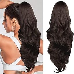 Brown Ponytail Extension 22" Claw Clip Hair Extension - Short Curly Natural Looking Synthetic Ponytail-29
