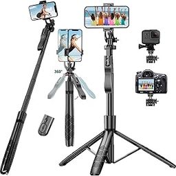 Sounce Selfie Stick with Tripod Stand, Aluminum 360 Degree Rotatable Bluetooth Selfie Stick 62 inches/158 cm Tripod for Vlogging, Tripod for phone, Mobile Stand for Video Recording,Mobile,Camera,GoPro-6