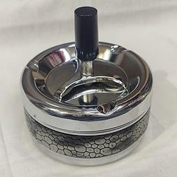 Spinning Push Down Ashtray, Chrome-Plated Metal, Honeycomb Pattern Design-image-53