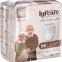 Lyfcare Classic Adult Diapers Medium Size (M) - 10 Units | Unisex Diapers Pants Style | Waist (60-85 cm) | Wetness Indicator, Super Absorption, 360° Protection & 0% Leakage | For Men & Women-image-74