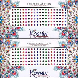 KOSHIN Dual Color Round Shape Small Size Diameter 4mm Forehead Bindi For Women Girl Ladies - Lightweight Velvet Fabric | Multicolor KumKum Bindi | Self Adhesive | Dot | Tikli | Pottu | Combo Pack 2-3