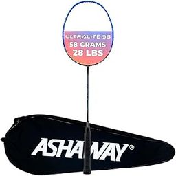 Ashaway Badminton Rackets Ultralite 58 Unstrung - World’s Lightest Racket 58g, Head Heavy, 28 lbs Tension - Ultra Light Weight Badminton Racket for Men, Intermediate & Professional Players (Blue)-picture-1
