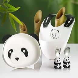 PRECHANA Suction FeedingPlates for Babies, Silicone FeedingPlates with Suction Divided, Babies Spoon Fork Set for Toddler Baby Dishes Kids (Panda)-picture-20