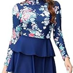 Muslim Swimsuit for Women Full Coverage Floral Burkini Modest Islamic Bathing Suit with Hijab Surfing Rash Guard Set-image-15