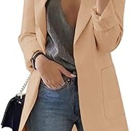 Womens Casual Blazers Open Front Long Sleeve Lapel Collar Work Office Jacket-16