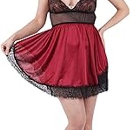 Women's Net Solid Above knee Babydoll Nightdress (vik-bd-umbrella-eye-mask_Maroon_Free Size)-picture-17