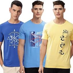 ADRO 100% Cotton Lycra Tshirts for Men Combo Pack of 3 | Regular Fit | Printed T Shirt | Round Neck Half Sleeve| Mens Tshirts-image-80