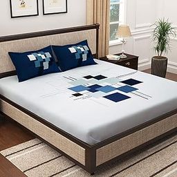 Story@Home Bedsheet for king size bed |300TC | White & Blue | Abstract | 1 Piece cotton bedsheets for king size bed with 2 Pillow covers (270 x270cm) Perfect for Home Decor & gifting | Cotton bedsheet-image-32