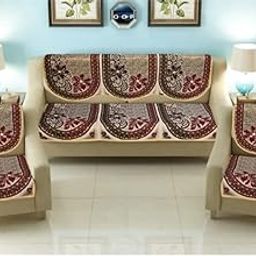 SPIEx-cell Excell loomtex Presents 089_Panel Coffee Exclusive Royal Look Velvet Sofa Cover Set of Heavy Fabric 500 TC Floral Design 5 Seater Sofa Cover -| Set of 10 Piece |-image-35