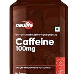 Neulife Caffeine 100mg Tablets | Pure Caffeine with Absorption Boosters | Pre workout supplements | Supports Weight Management ( 100 capsules), 1 count-5