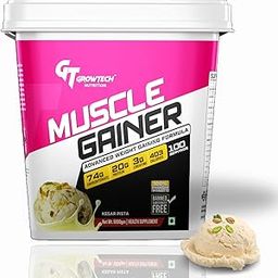 Growtech Nutrition Muscle Weight Gainer-5kg with 3g Creatine, 20g Protein, 74g Carbs, Kesar Pista flavour with Added Digestive Enzymes.-image-19