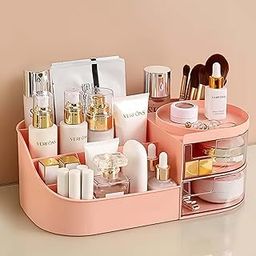 Anshri Make Up Organiser Cosmetic Storage Box with Drawers Dressing Table Organiser Makeup Box Beauty Organiser Large Makeup Box for Nail Polish Lipstick (Peach)-image-98