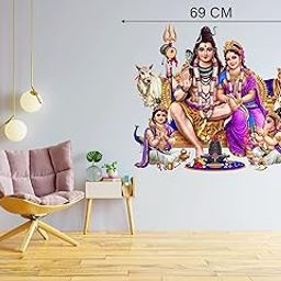 Techgifti Shiv Parvati with Family Wall Sticker for Living Room/Bedroom/Office and All Decorative Wall Stickers White Glossy Vinyl-image-69