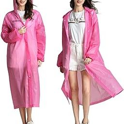 Unisex Raincoat with Drawstring Hood, Pack of 1 Waterproof Rain Ponchos for Adults, Travel Rain Jacket Packable Rain Wears, Universal Size Lightweight Reusable Emergency EVA Rain Coat, Pink-image-69