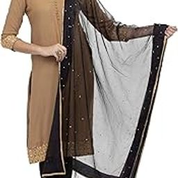 Women's Stone Work With Lace Organza Cotton Black Dupatta #Fancy Dupatta-picture-26