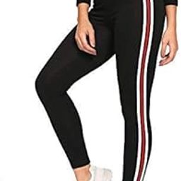 Gym wear Leggings Ankle Length Free Size Workout Trousers | Stretchable Striped Jeggings | High Waist Sports Fitness Yoga Track Pants for Girls & Women (Black)-image-17