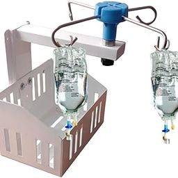 Meru Technologies Saline Stand Wall Mount 2 Hook For Hospital, ICU, Clinics, Labs IV Saline Bags (SALINE STAND 4 HOOK WITH BASKET)-image-0