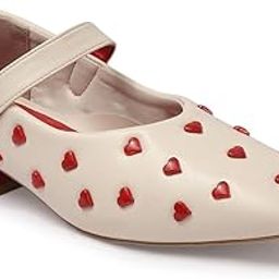Black Mary Jane Red Heart Studs Low Block Heel Bellies Shoe for Women & Girls-image-68