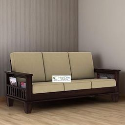 Hariom Handicraft KendalWood Furniture Solid Sheesham Wood 3 Seater Sofa Set with Brown Cushions (Walnut and Cream)-image-21