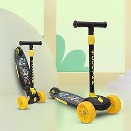 Bishmeva Scooter with Adjustable Height, Lean-to-Steer, LED Light-Up Wheels, for 3+ Years Boys & Girls (Black)-image-90