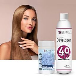 Hair Pre lightening Powder 40volume 12% (150ml, 60g) Blonder & Developer Kit. Good for all types hair.-image-26
